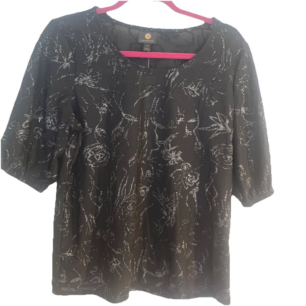 NEW NWT JM Collection Medium Sparkly Silver Black Formal Blouse Shirt Top Dinner
